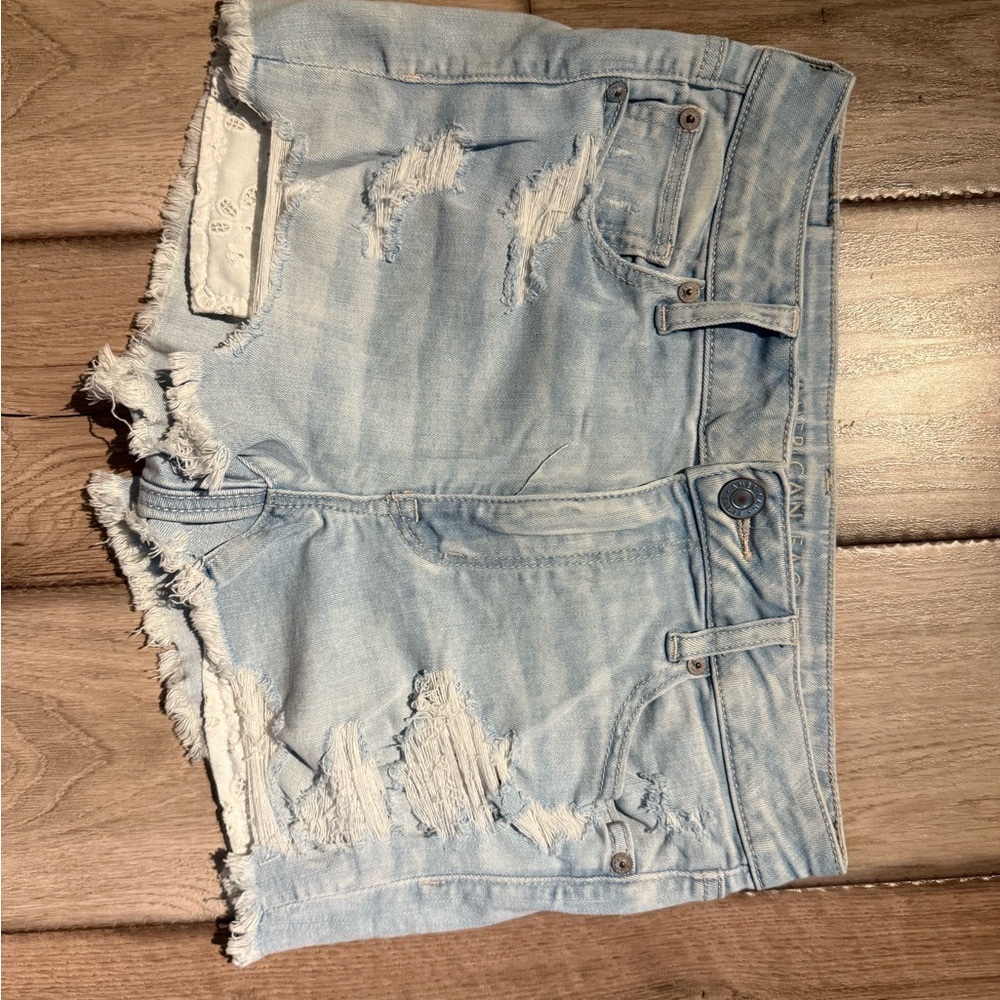American Eagle Outfitters Blue Distressed Jean Shorts